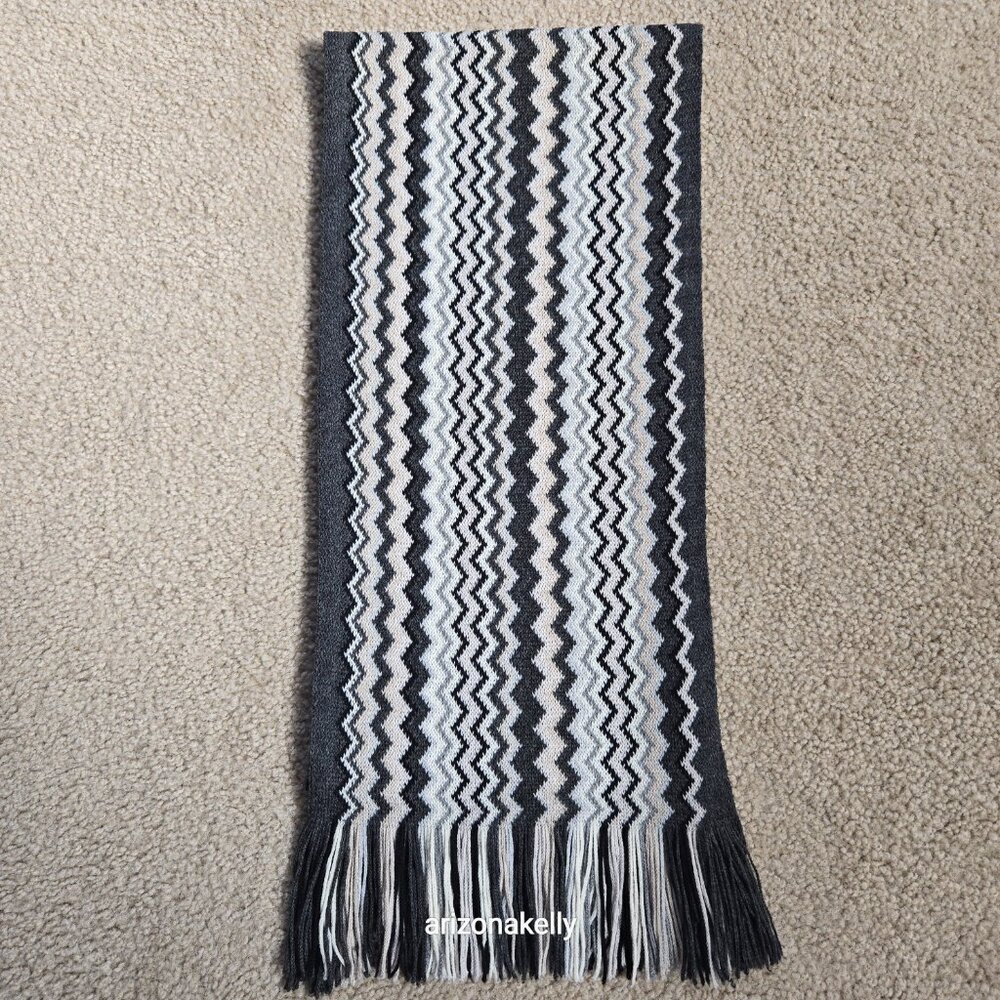 Missoni Zigzag Scarf Grey, Black, White, and Cream - Picture 9 of 14